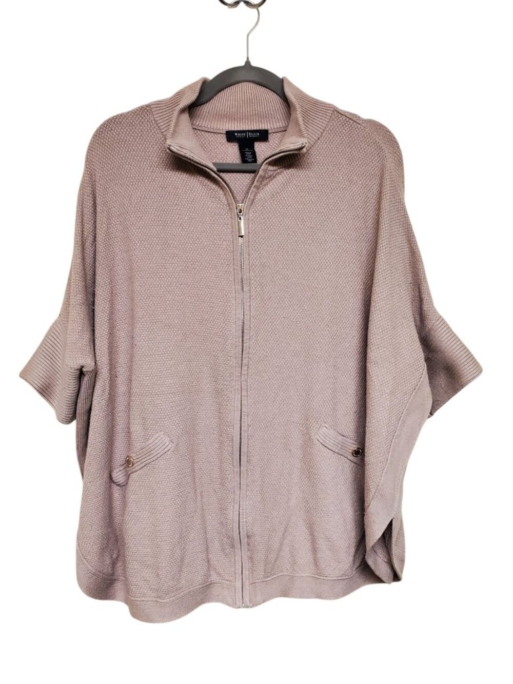 White House Black Market Women's Taupe Textured Knit Zip Front Dolman Sweater M